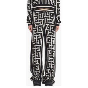 Balmain Ivoire & Noir Monogram-Jacquard Wool Sweatpants